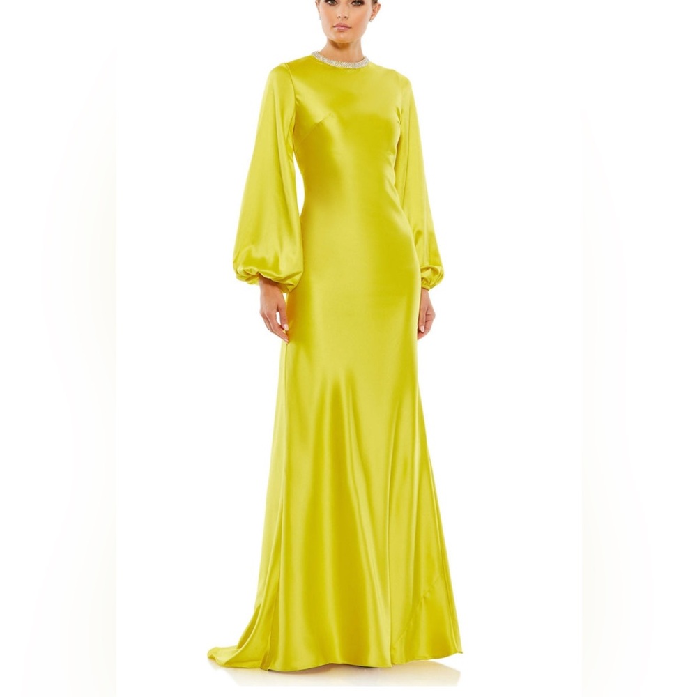 MAC DUGGAL Dress Size 0 Evening Gown Satin Chartreuse Yellow Green Blouson NEW